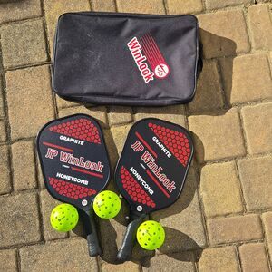 JP WinLook Pickleball Set 2 Graphite Paddles 3 Balls Case
